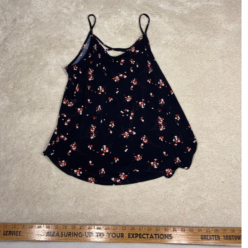 Kaileigh Womens Floral Strappy V-Neck Cami Tank Top Navy Blue Large CT7962